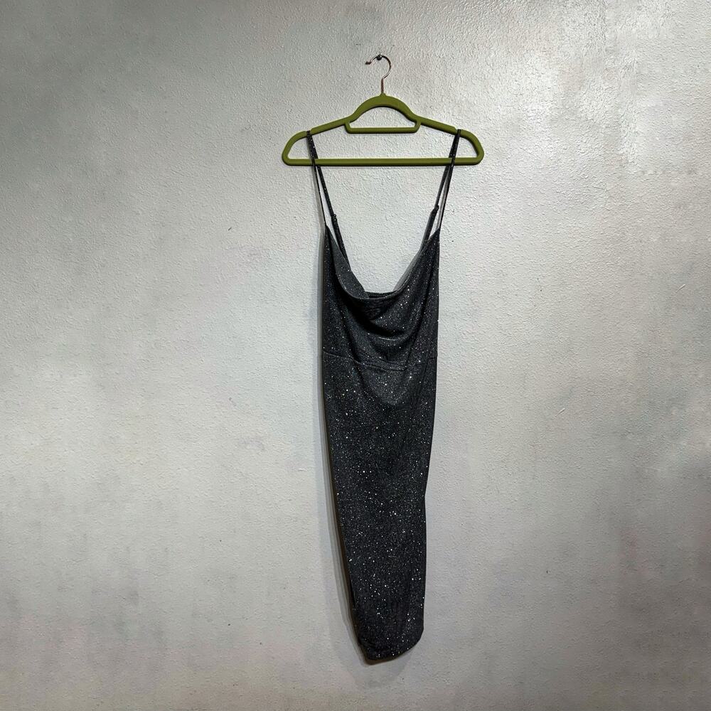 SHEIN Silver Sequin Cowl Neck Criss Cross Midi Dress 2XL NWT - Picture 2 of 10